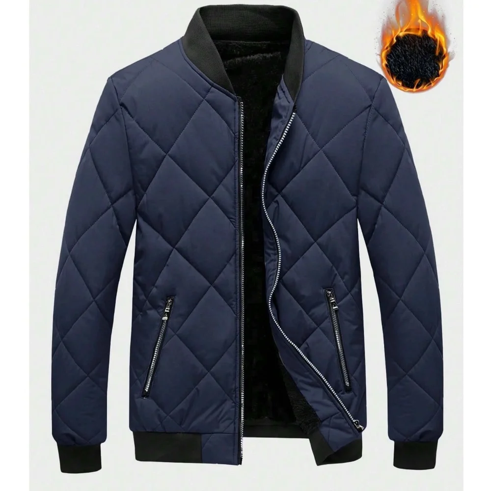 Men’s Zip Up Quilted Fleece Lined Jacket - Picture 1 of 11